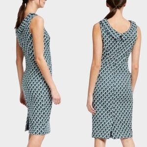 Boden Martha white blue green textured sheath dress